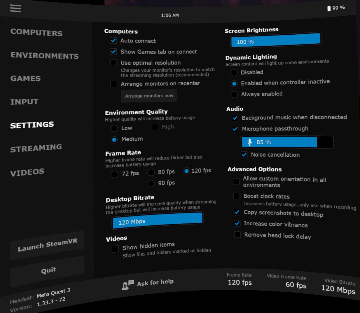 Virtual Desktop Settings Interface